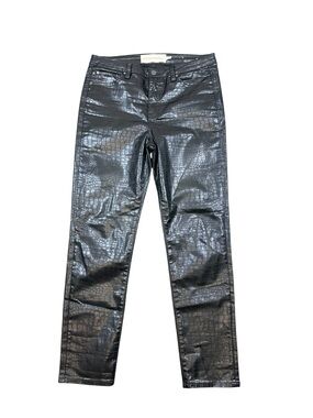 Soft Surroundings Black Croc Embossed Faux Leather Pants Size 10 Straight